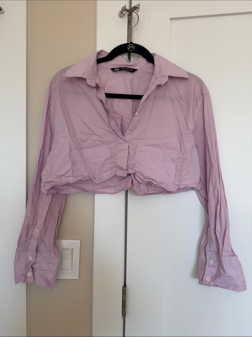 Zara Pale Lilac/Pink Cropped Button-Down Shirt